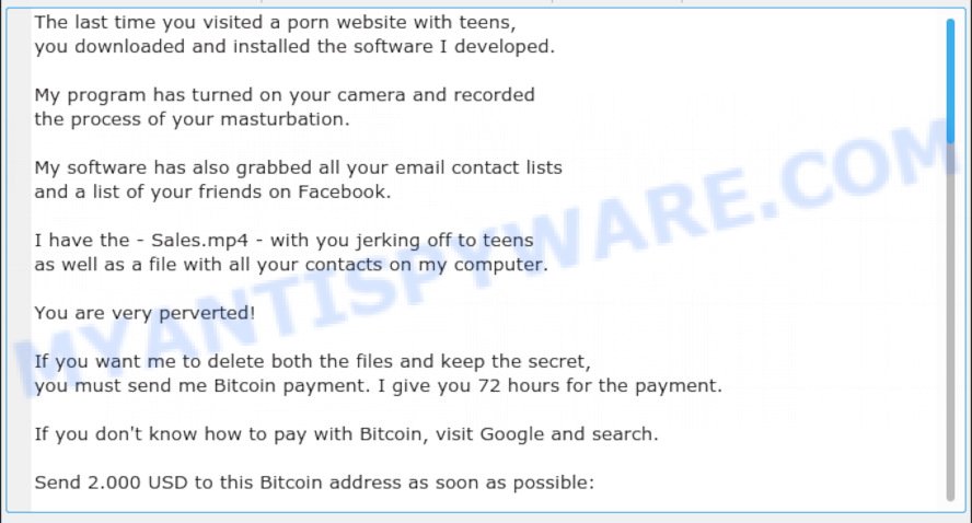 "The last time you visited a Porn website" Bitcoin Email Scam