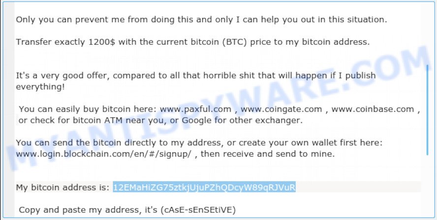 12EMaHiZG75ztkjUjuPZhQDcyW89qRJVuR Bitcoin email scam