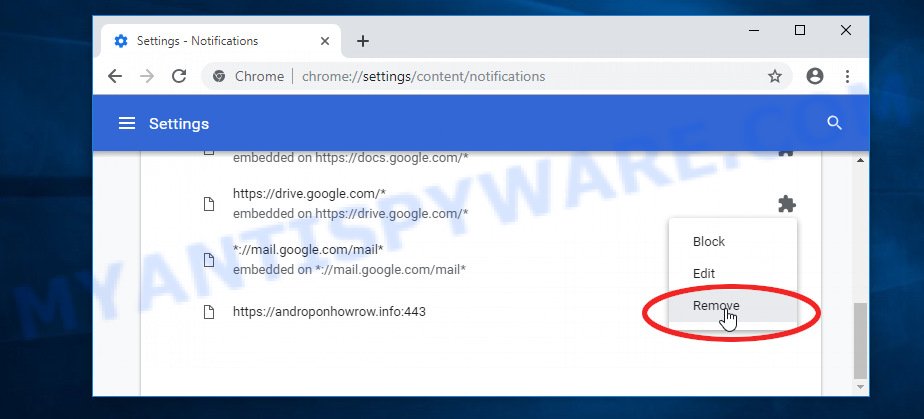 Google Chrome Tencecatche.info push notifications removal