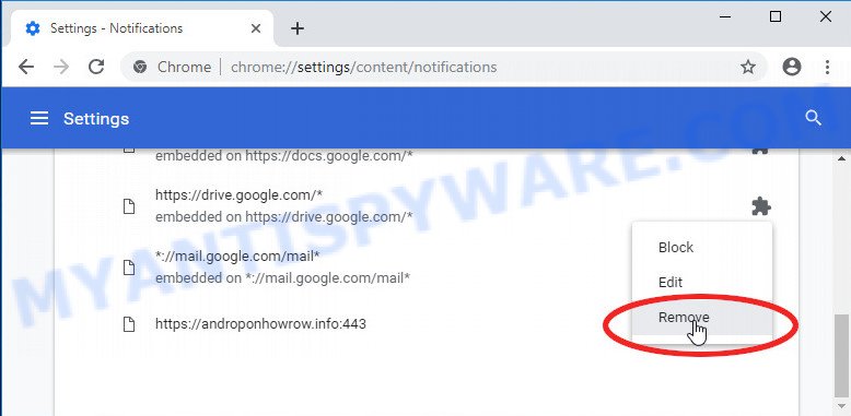 Google Chrome Ethanimals.com spam notifications removal