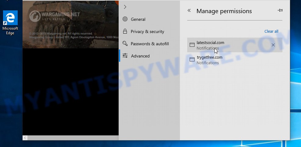 Microsoft Edge Titionasses.fun push notifications removal