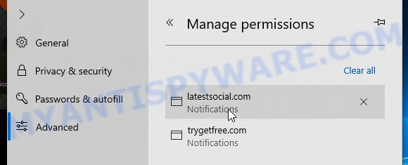 Microsoft Edge Anmantialm.info push notifications removal