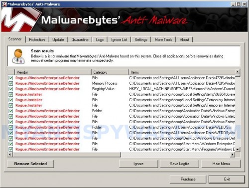 Malwarebytes Anti-malware, list of infected items