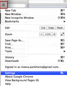 chrome main menu settings option