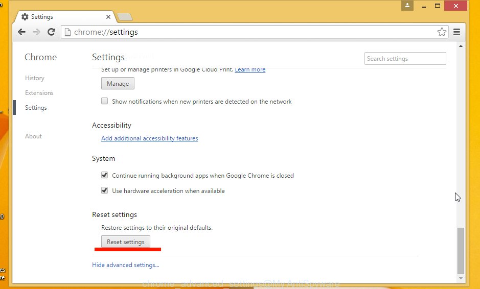 Google Chrome advanced settings