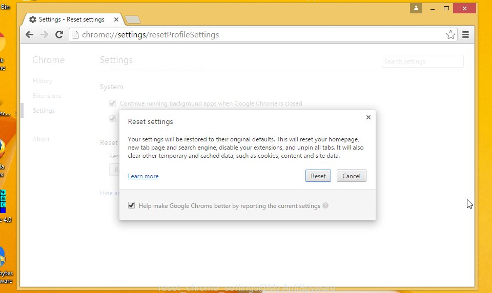 reset chrome settings