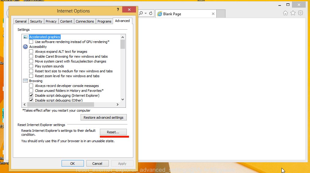 reset internet explorer advanced settings