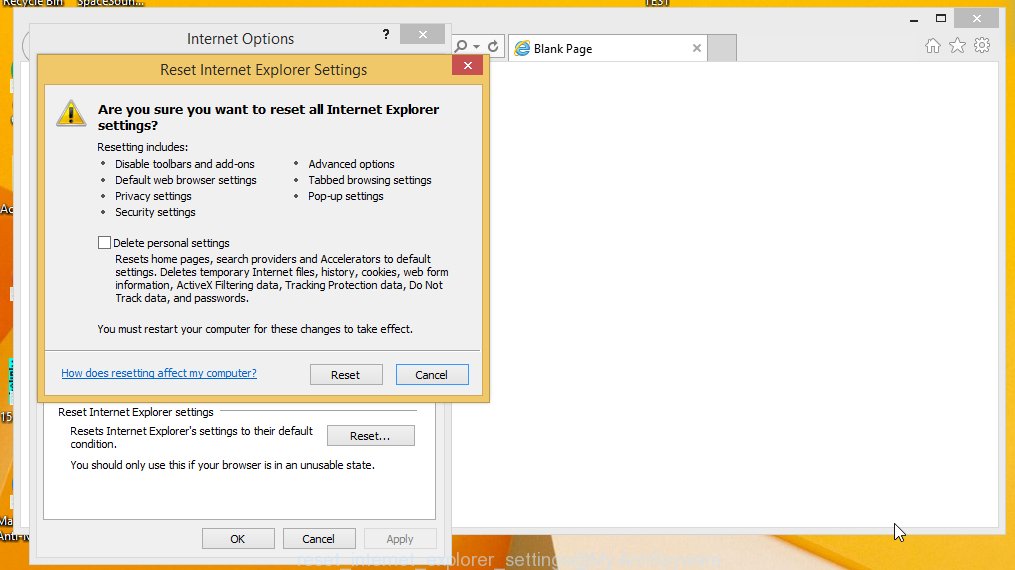 reset Internet Explorer settings