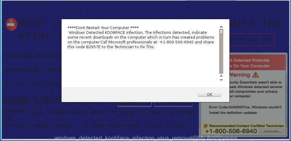 "Windows Detected KOOBFACE infection" is a fake alert
