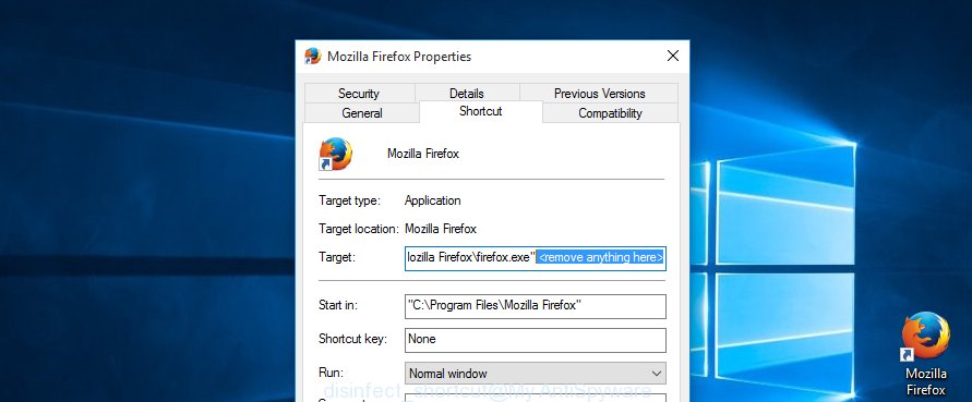 disinfect web-browser shortcut