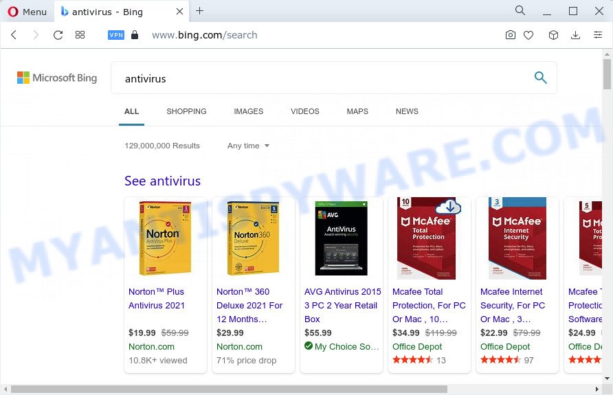 Bing Search redirect virus