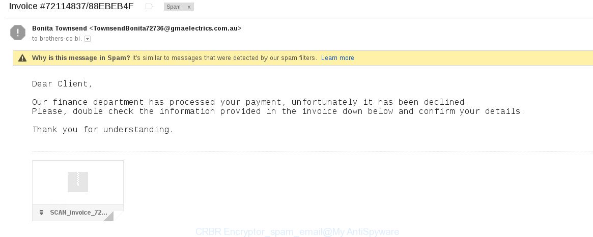 CRBR Encryptor spam email