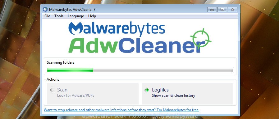 AdwCleaner for  MS Windows search for hijacker which cause a redirect to Play Free Music web site