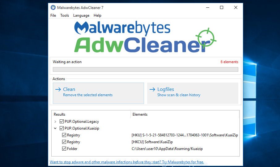 adwcleaner Microsoft Windows 10 find adware finished