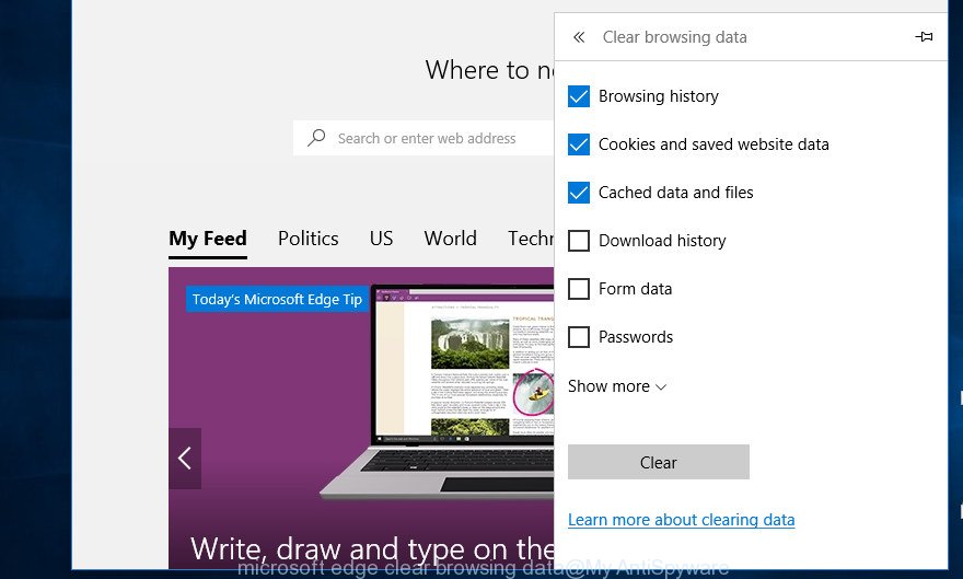 microsoft edge clear browsing data