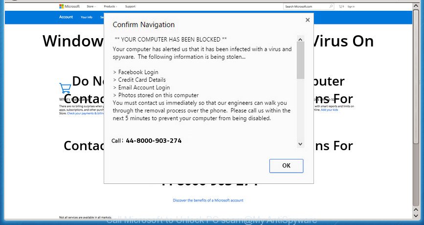 Call Microsoft to Unlock PC scam