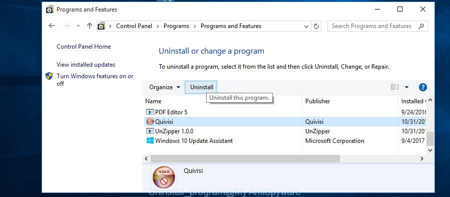 uninstall program Windows 10