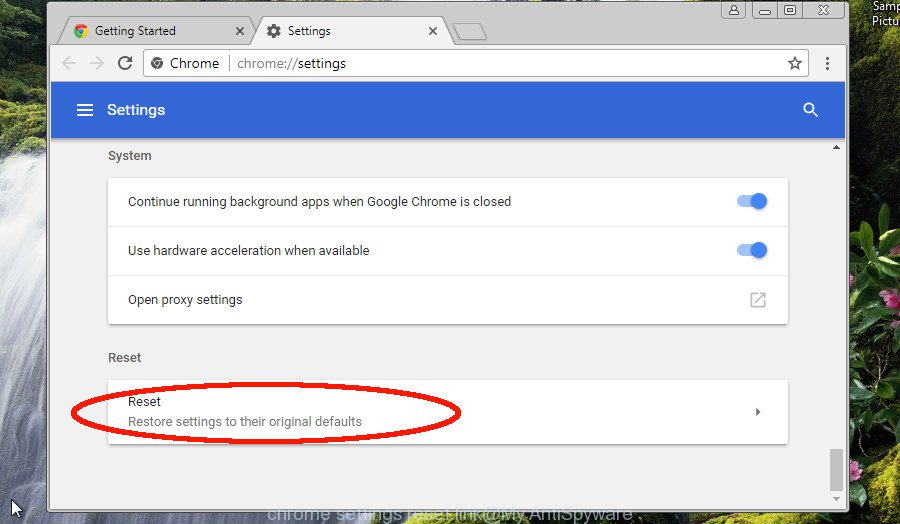 Google Chrome settings reset link