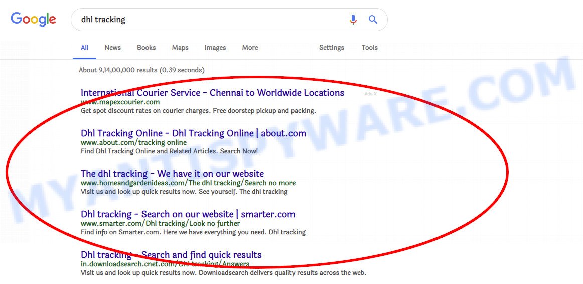 search results hijacked by a malicious extension