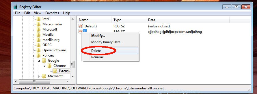 uninstall chrome extension regedit delete
