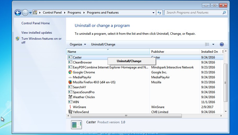 remove program Windows 7