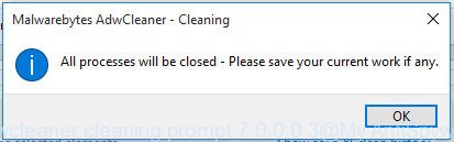 AdwCleaner for Microsoft Windows cleaning dialog box