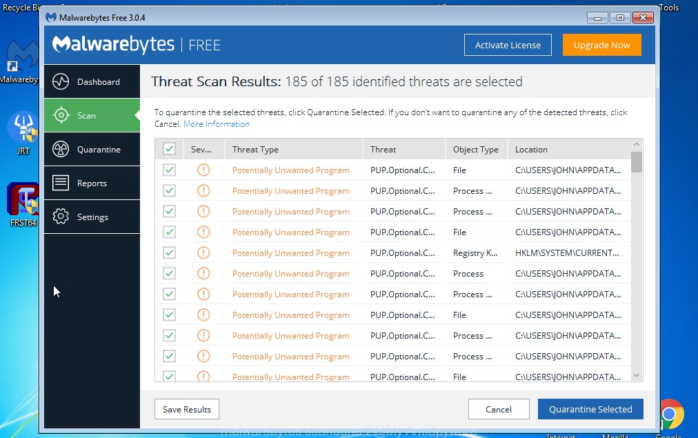 MalwareBytes Anti-Malware (MBAM) for MS Windows, scan for ad-supported software is complete