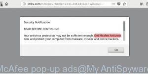 McAfee pop-up ads