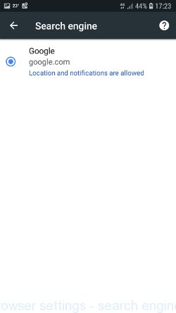 Android Chrome browser settings - search engine