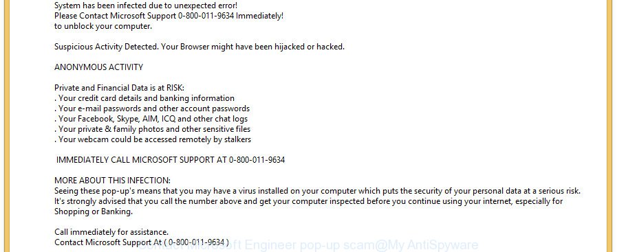 Contact Microsoft Engineer pop-up scam