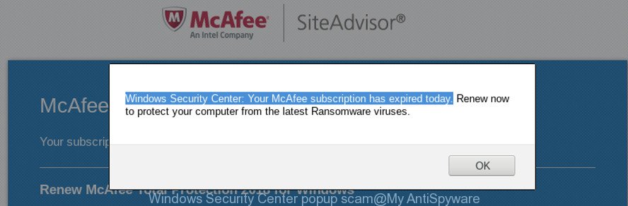 Windows Security Center popup scam