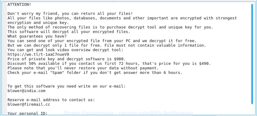 Blower Ransomware - ransom note