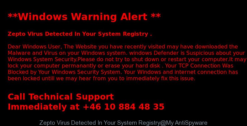 Zepto Virus Detected In Your System Registry