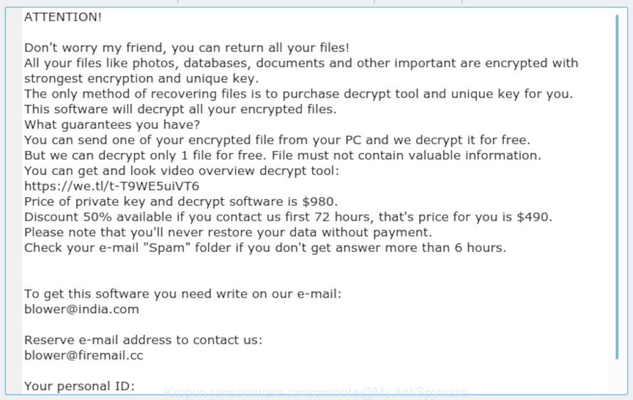 Kropun ransomware ransomnote