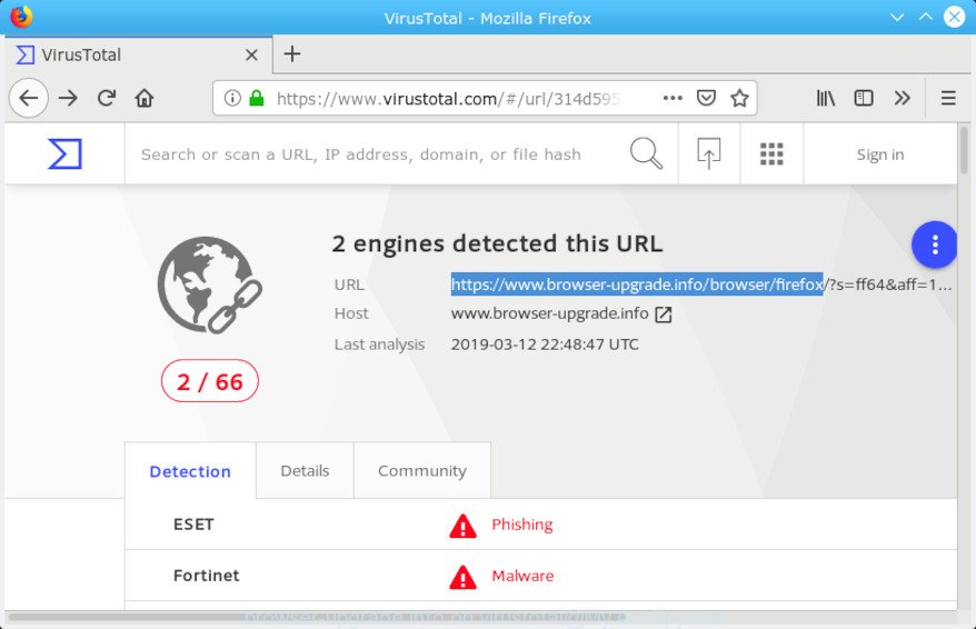browser-upgrade.info on virustotal