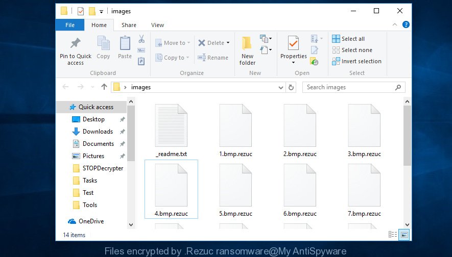 Files encrypted by .Rezuc ransomware
