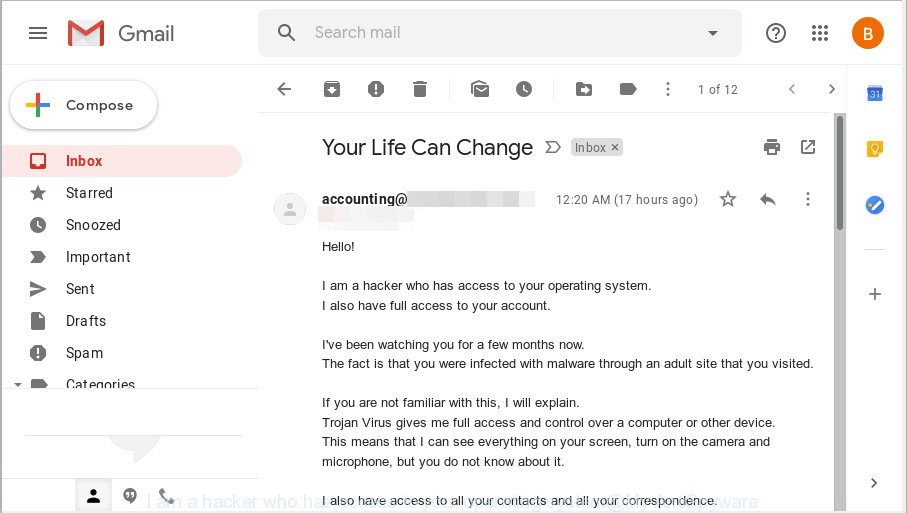 I am a hacker who has access to your operating system EMAIL SCAM