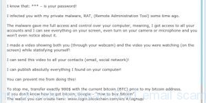 I infected you with my private malware (RAT) EMAIL SCAM