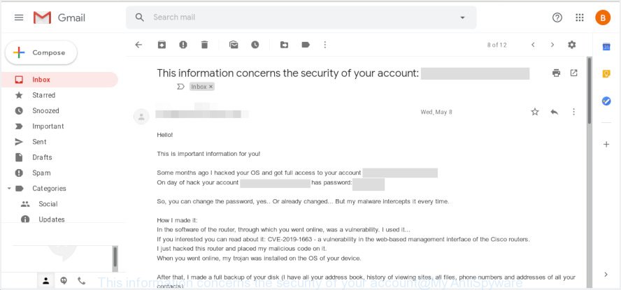 This information concerns the security of your account