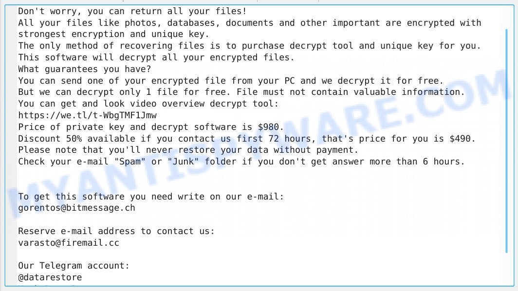 Varasto@firemail.cc ransomware ransom message