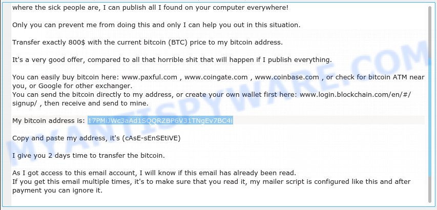 17PMiJWc3aAd1SQQRZBP6V31TNgEv7BC4i bitcoin email scam