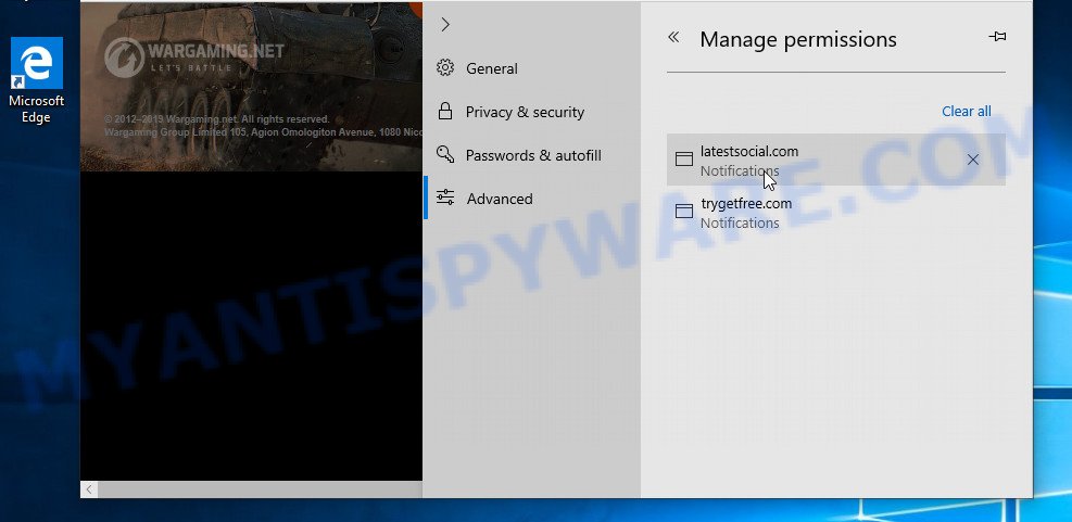 MS Edge Templatemusic1.xyz browser notifications removal