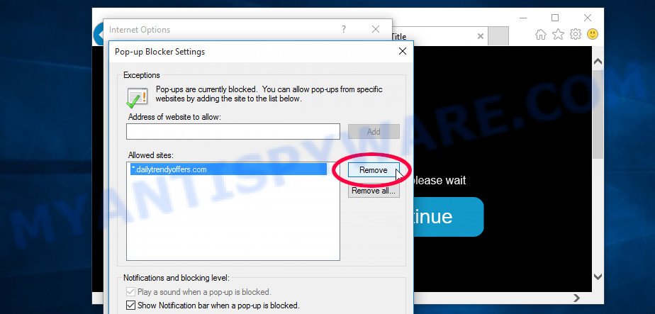 Internet Explorer Se18.biz push notifications removal