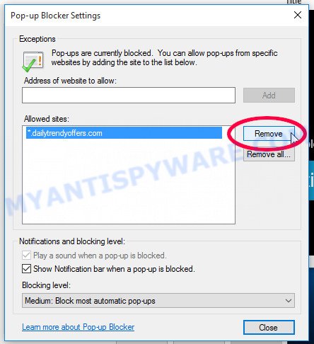 Internet Explorer Mobitera.online browser notifications removal