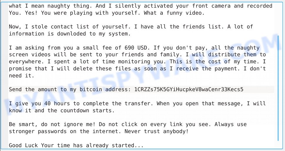 1CRZZs75K5GYiHucpkeV8waCenr33Kecs5 Bitcoin Email Scam