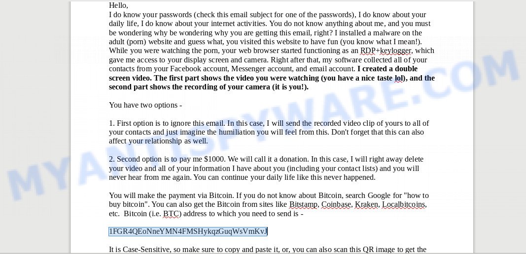 1FGR4QEoNneYMN4FMSHykqzGuqWsVmKvJ Bitcoin Email Scam