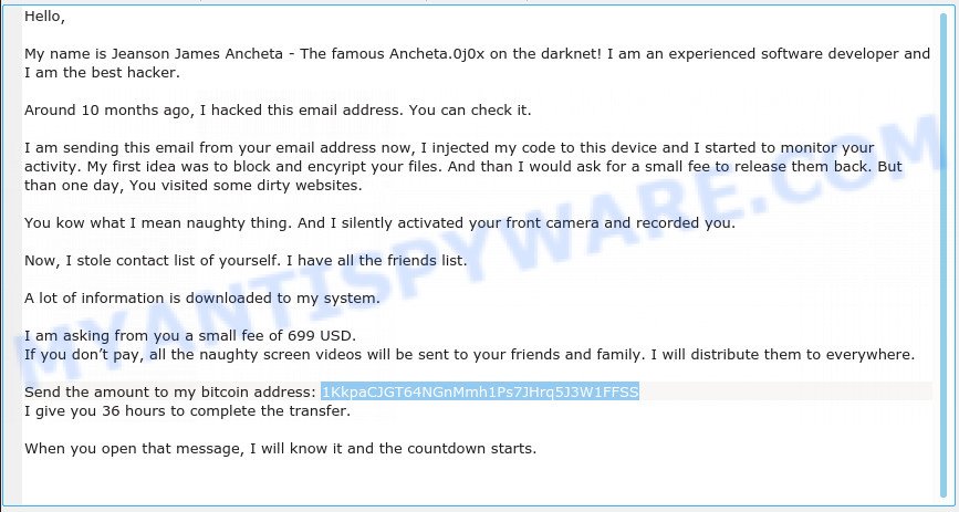 1KkpaCJGT64NGnMmh1Ps7JHrq5J3W1FFSS Bitcoin Email Scam