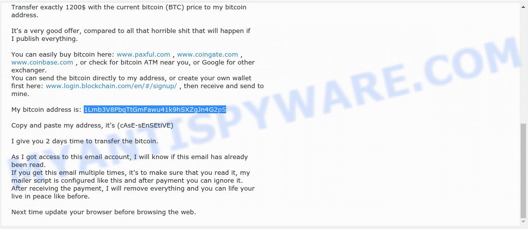 1Lmb3V8PbqTtGmFawu41k9hSXZgJn4G2pS bitcoin email scam