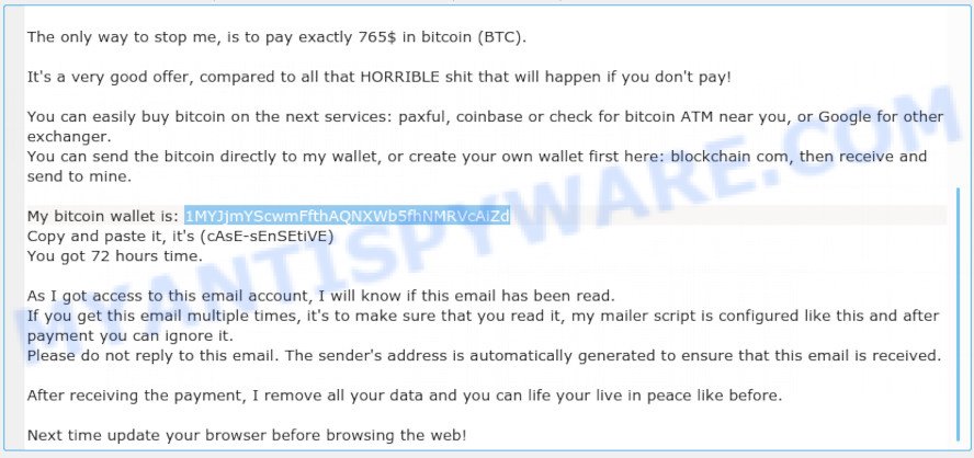 1MYJjmYScwmFfthAQNXWb5fhNMRVcAiZd Bitcoin Email Scam