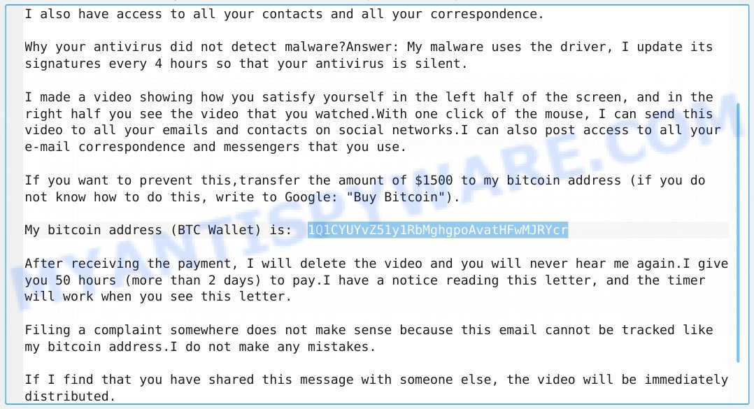 1Q1CYUYvZ51y1RbMghgpoAvatHFwMJRYcr Bitcoin Email Scam